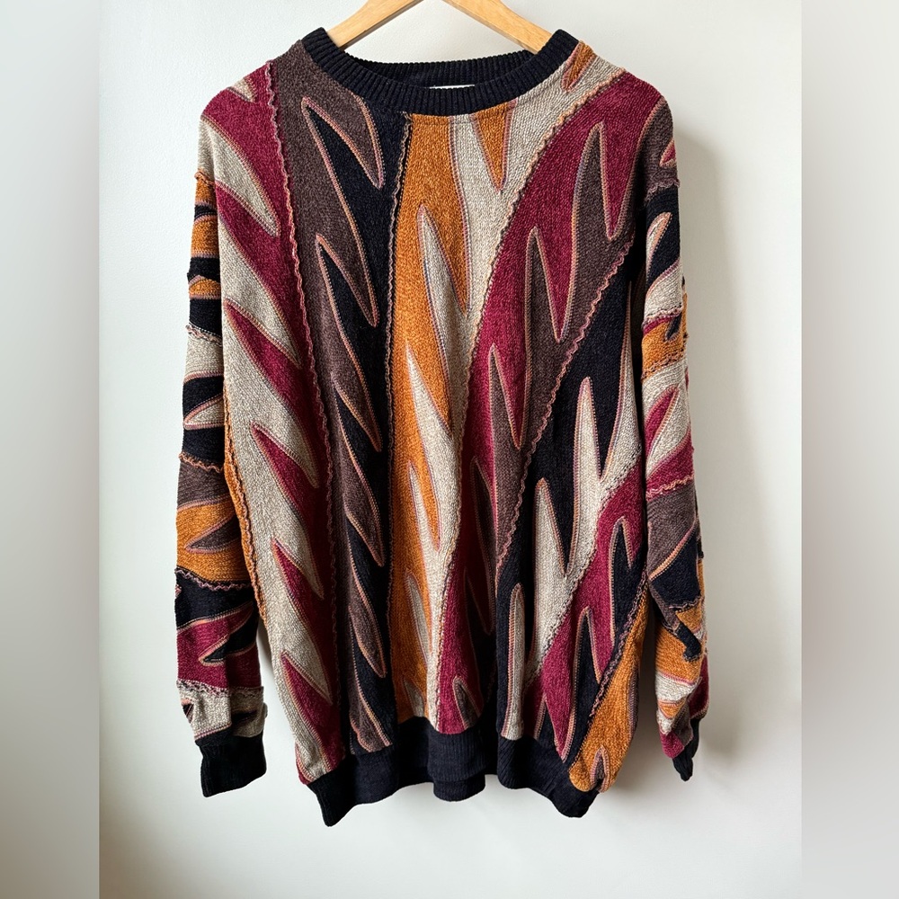 NORM THOMPSON TUNDRA Vintage‎ Sweater 90s 3D Look Cosby Abstract Geometric XL